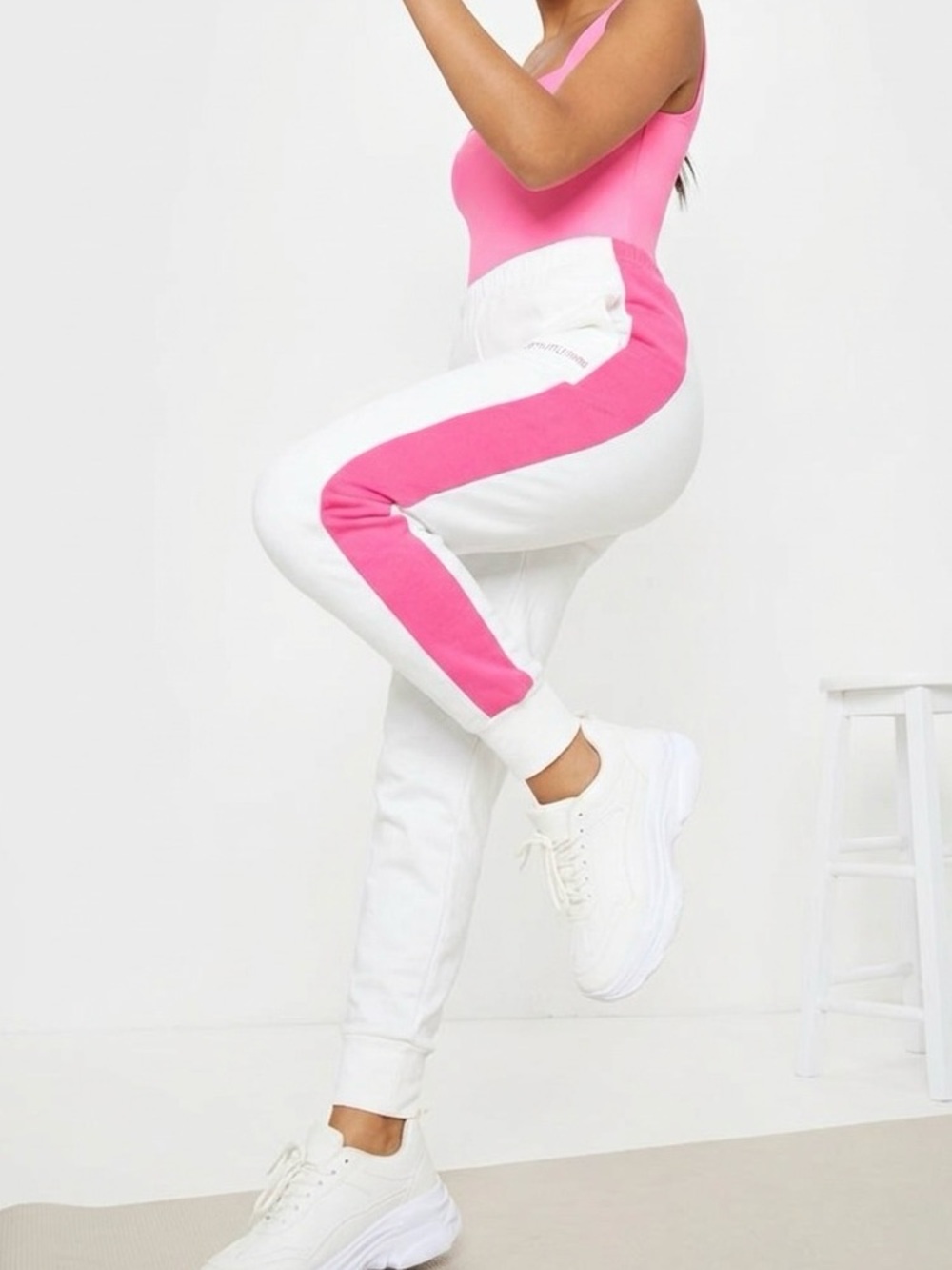 💖 PrettyLittleThing Pink Stripe Cuffed Joggers Size:10 💖